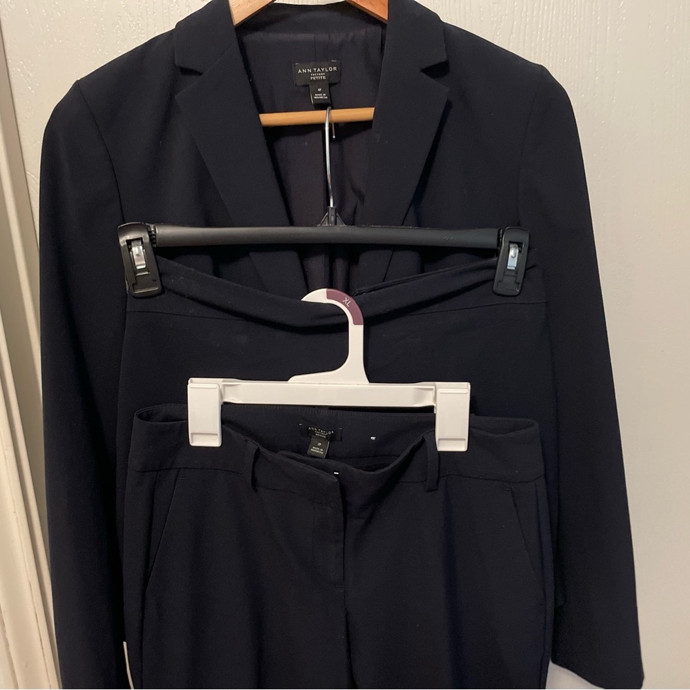 Ann Taylor Blue Blazer skirt and Pants Set